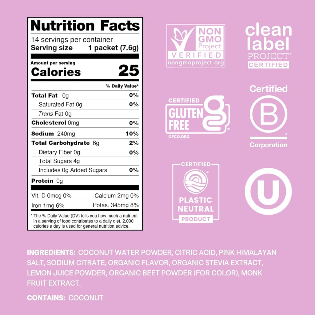 Cure Hydration | Plant-Based Electrolyte Drink Mix | No Added Sugar | FSA-HSA | Dehydration Relief Powder Made with Coconut Water | Non-GMO | Vegan | Pouch of 14 Packets - Watermelon