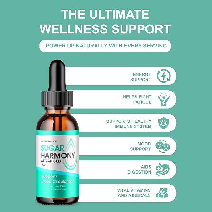 BLUE VIBE SugarHarmony Advanced Maximum Strength Overall Health & Wellness Supplement, SugarHarmony Premium Daily Health and Overall Support Liquid Supplement Formula (2 Pack - 4oz / 120ml)