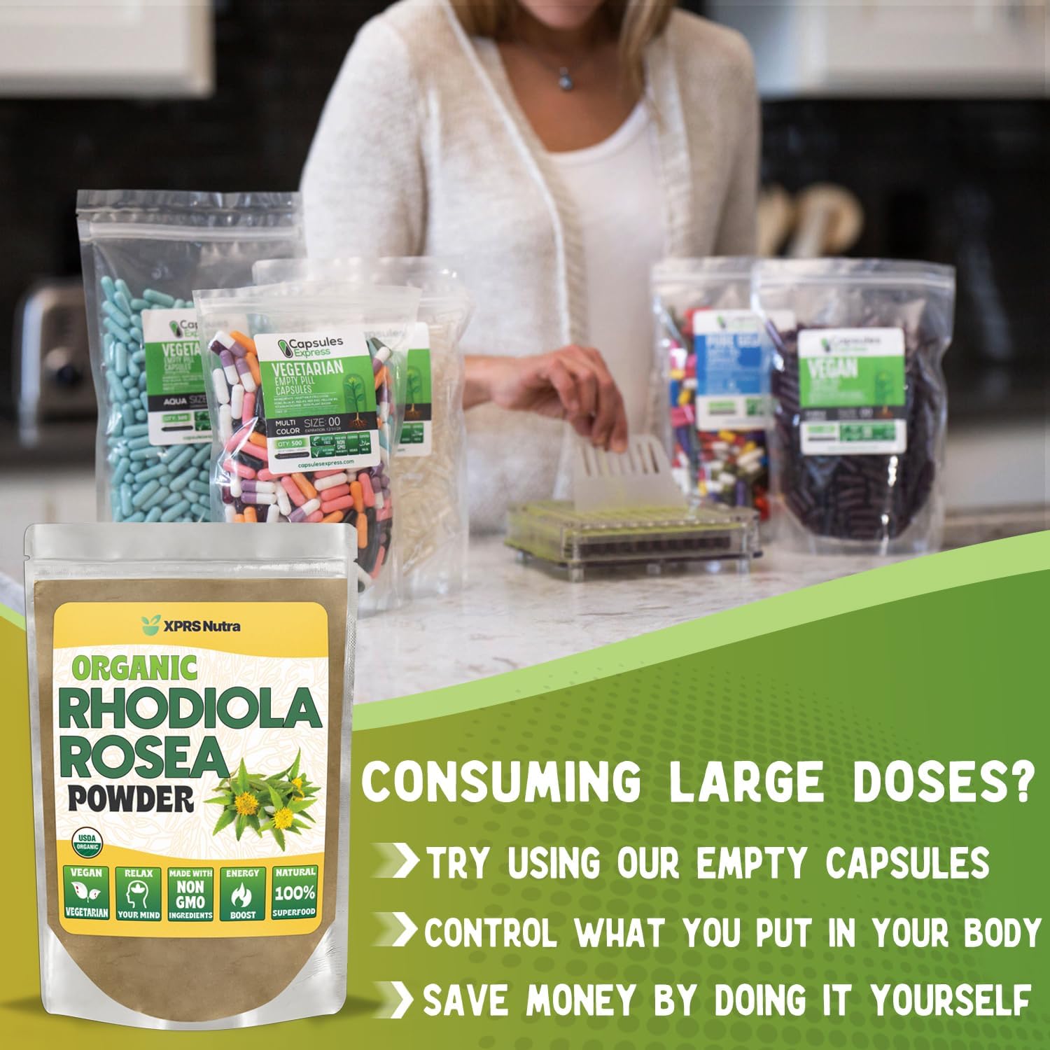 XPRS Nutra Organic Rhodiola Rosea Powder - Premium USDA Organic Rhodiola Powder for Cognition and Relaxation - Vegan Friendly Energy Booster (1 oz)