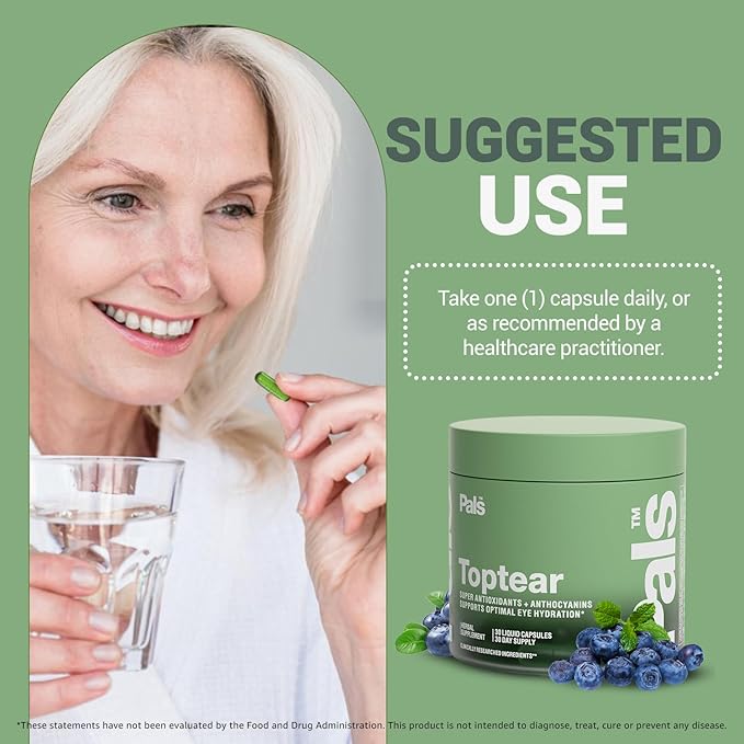 Dry Eye Relief Supplements for Adults with Pure Bilberry Extract Toptear Ultimate Eye Vitamins for Eyesight, Dryness Relief, Strain, Optical Nerve & Vision Care Support, Vegan Capsules (30 Days) PALS