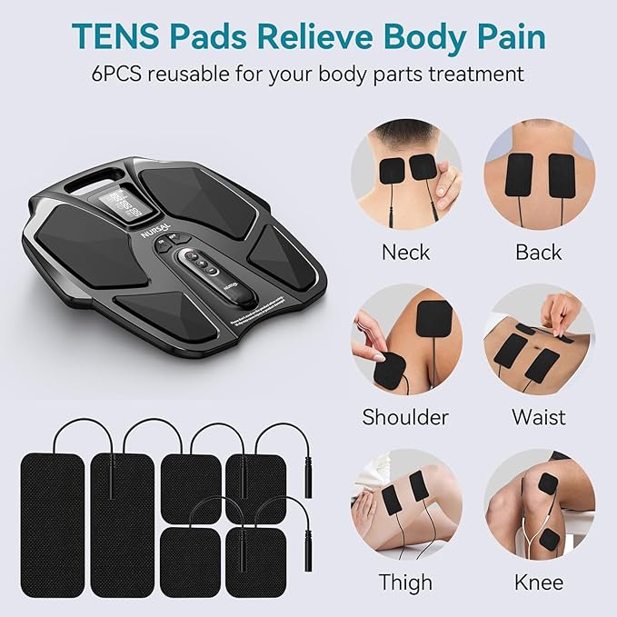 NURSAL EMS Foot Massager for Neuropathy, Electric Muscle Stimulator for Feet & Legs Circulation, TENS Unit for Feet with 6 Reusable Pads, Wireless Remote with 90 Adjustable Intensity Levels