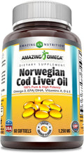 Amazing Omega Norwegian Cod Liver Oil 1250 Mg Softgels Supplement | Omega-3, EPA, DHA, Vitamin A, Vitamin D & Vitamin E (Orange | 60 Count)