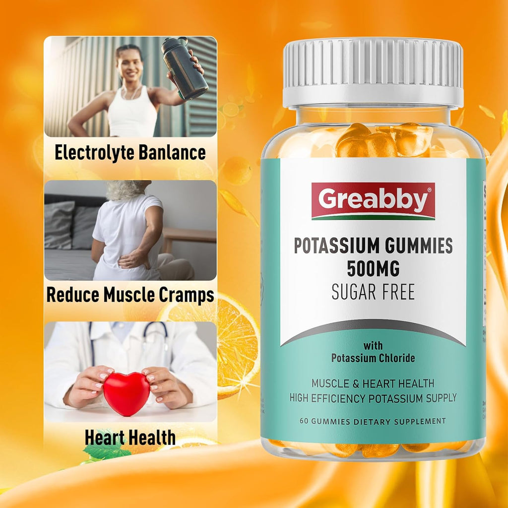 Potassium Gummies, Potassium Chloride 500mg for Adults, Sugar-Free Potassium Supplement, Muscle Relief & Heart Health for Women Men, Electrolyte Balance, Efficient Potassium Supply, 120 Servings