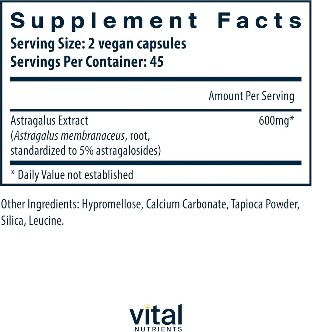 Vital Nutrients - Astragalus Root Extract - Vegan Formula - Herbal Support for The Immune System - 90 Vegetarian Capsules per Bottle - 300 mg
