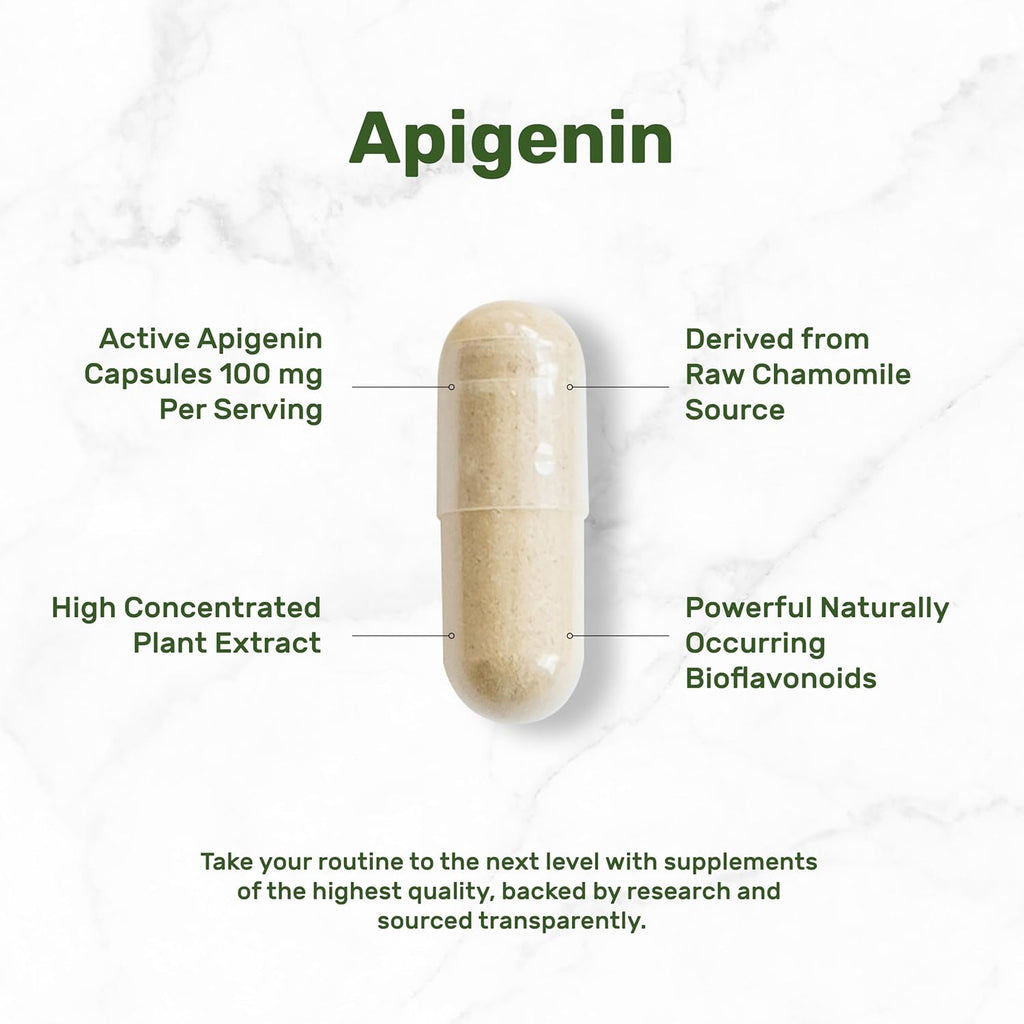 Apigenin, 100mg Per Serving, 240 Capsules – Raw Plant Extract from Chamomile Flower – Active Bioflavonoids & Antioxidants – Sleep & Relaxation Supplement – Non-GMO