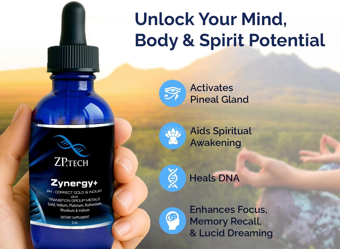 Zynergy Plus Colloidal Ormus Gold Liquid Concentrate | All Natural, Pure Monoatomic 24k Food Grade Mineral Au & Indium | Ormus Gold Oil Supports Pineal Gland, Anti-Aging, Meditation, Yoga, Third Eye