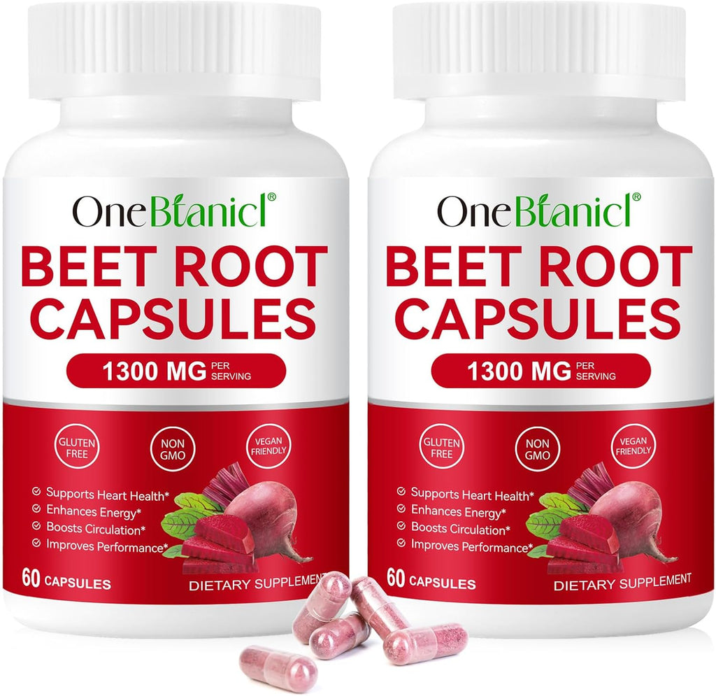 Organic Beet Root Capsules, Beetroot Capsules 1300mg, Beetroot Powder Supports Nitric Oxide Production, Blood Pressure, Enhances Energy, Digestive & Immune