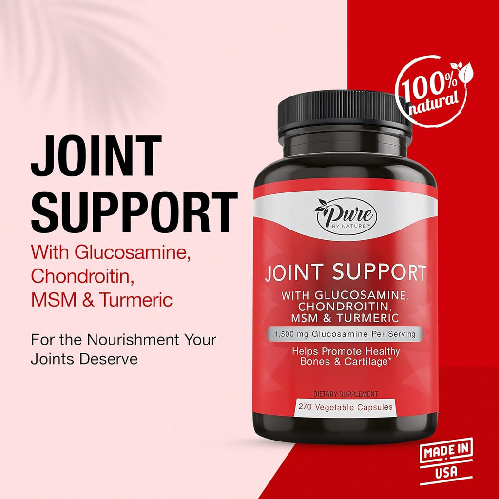 Pure By Nature Joint Support, Glucosamine with Chondroitin Turmeric MSM Boswellia Supplement, 270 Capsules