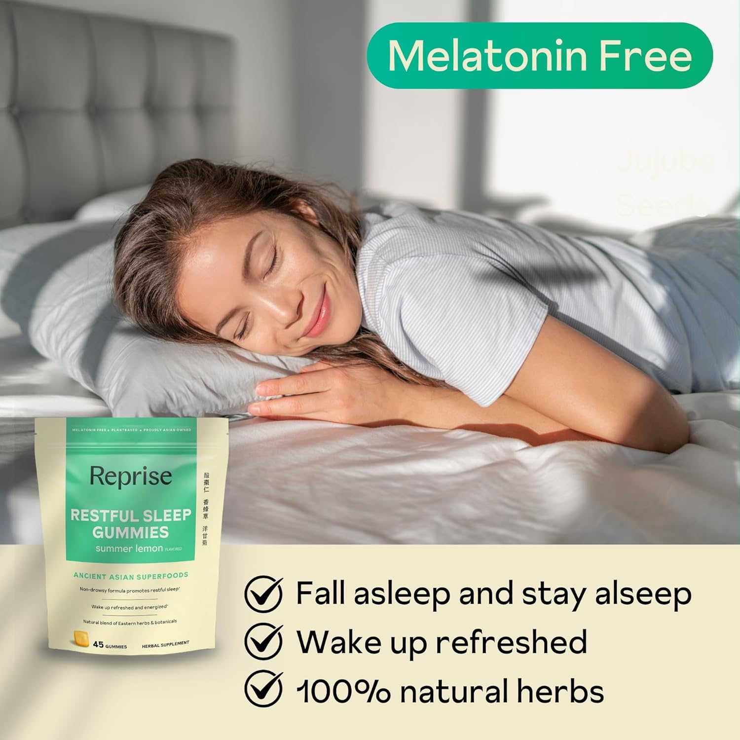 Melatonin Free Natural Sleep Aid Gummies for Adults | NO Melatonin | Herbal Jujube & Chamomile, Lemon Balm - Deep Sleep Supplement & Relaxation for zzz, 45 Vegan Gummies (45 Gummies (1 Pack))