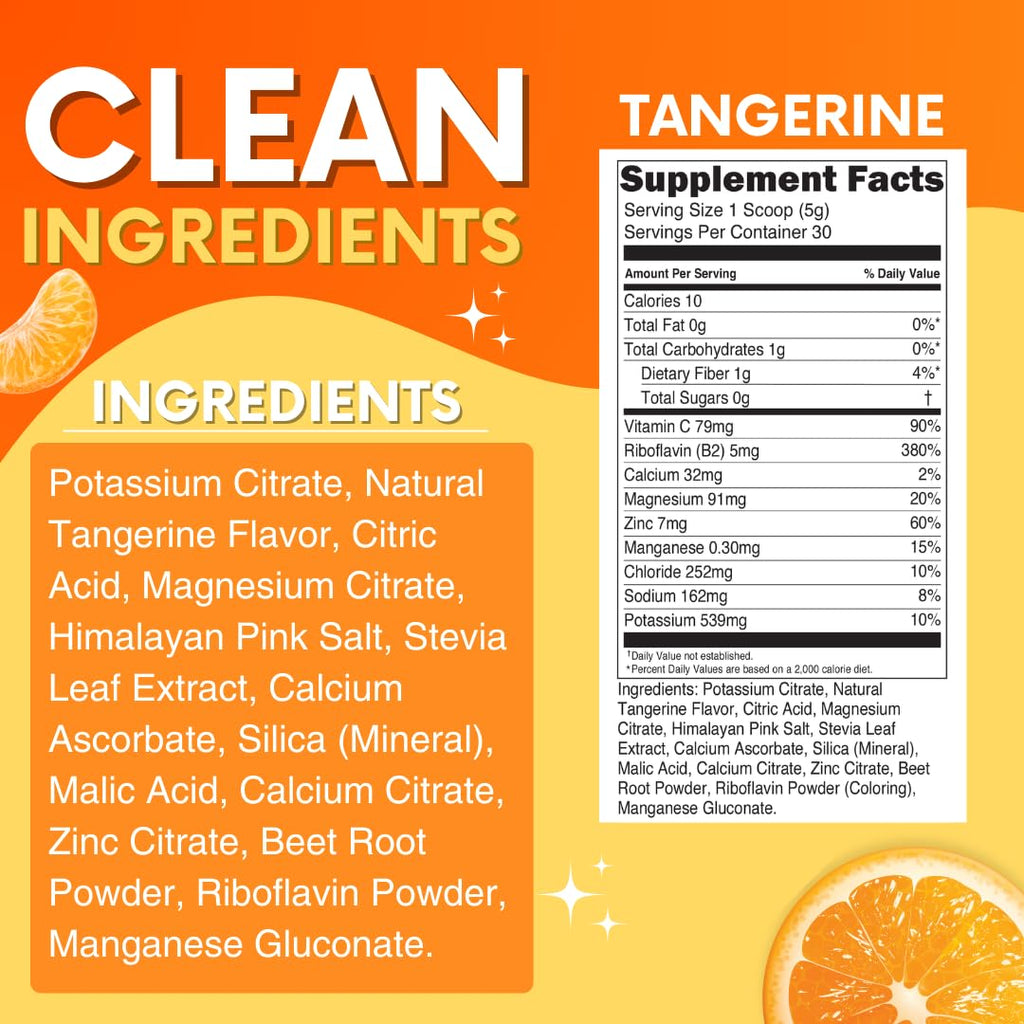 Zero Sugar - Tangerine Electrolytes Powder - Refreshing Hydration - Caffeine Free Energy with All Natural Ingredients - Vegan, Keto & Paleo - Sugar Free Electrolytes Hydration Drink Mix - 30 Servings