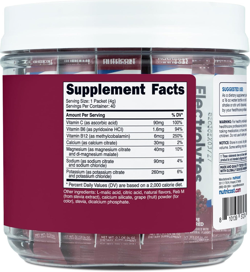 Nutricost Electrolytes Complex, Grape Flavored, 40 Stickpacks - Advanced Hydration Complex