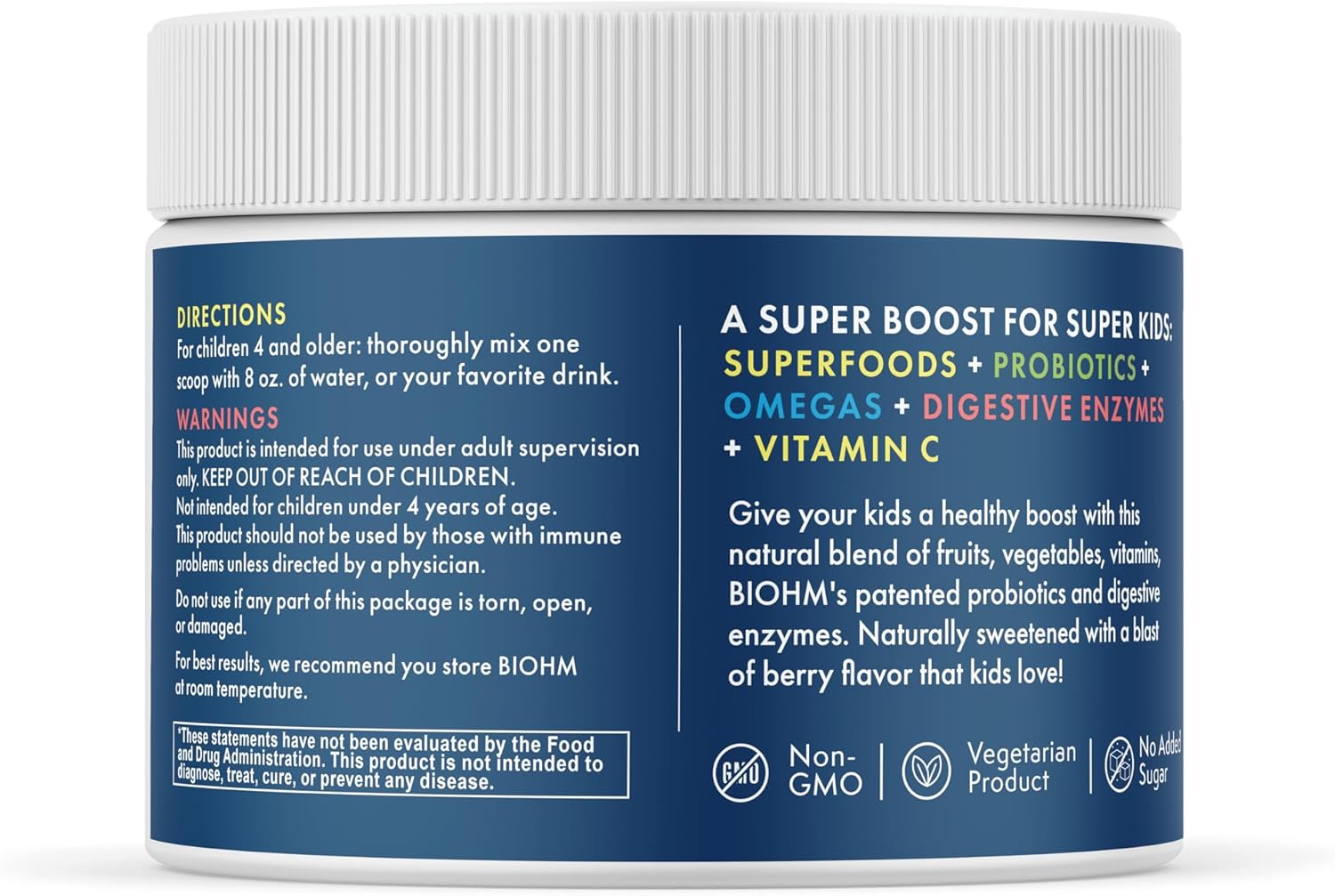 BIOHM Super Kids Superfood Powder Plus Probiotics, (5.3 Oz, 30 Servings) Delicious Berry Blast, Antioxidants, Omega 3 & Vitamin C, Non-GMO, Dairy Free, No Artificial Ingredients, Vegetarian, Ages 4+