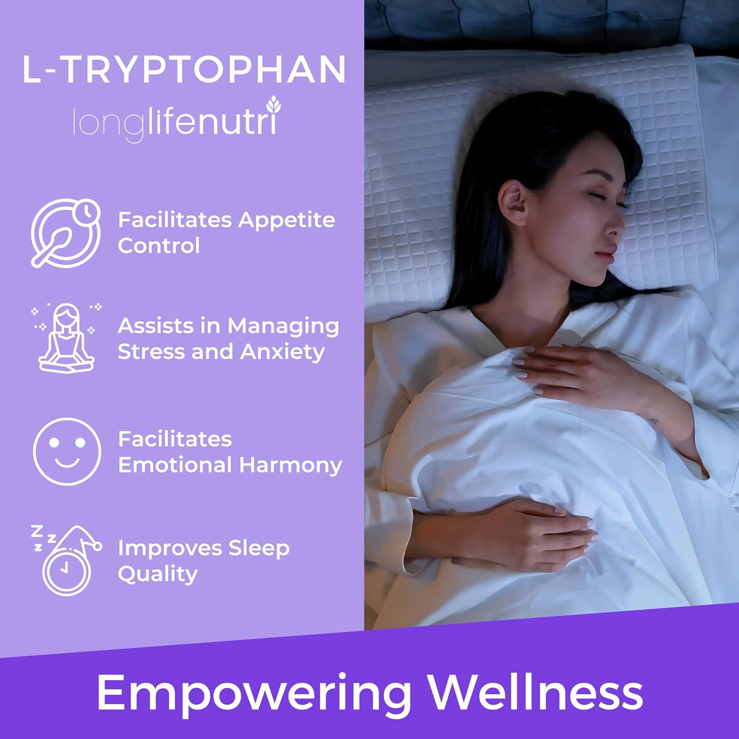 L-Tryptophan 500mg – 180 Vegetarian Capsules, 6-Month Supply, for Sleep Aid and Mood Stability, Lab Tested, Made in USA, Non-GMO