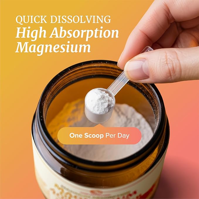 Magnesium Glycinate Powder 400MG | Sleep & Relaxation Support | Peach Mango Flavor, Sugar-Free | High Absorption Chelated Magnesium Powder | Vegan, Gluten-Free, Non-GMO | 30 Servings | 225g (7.94oz)