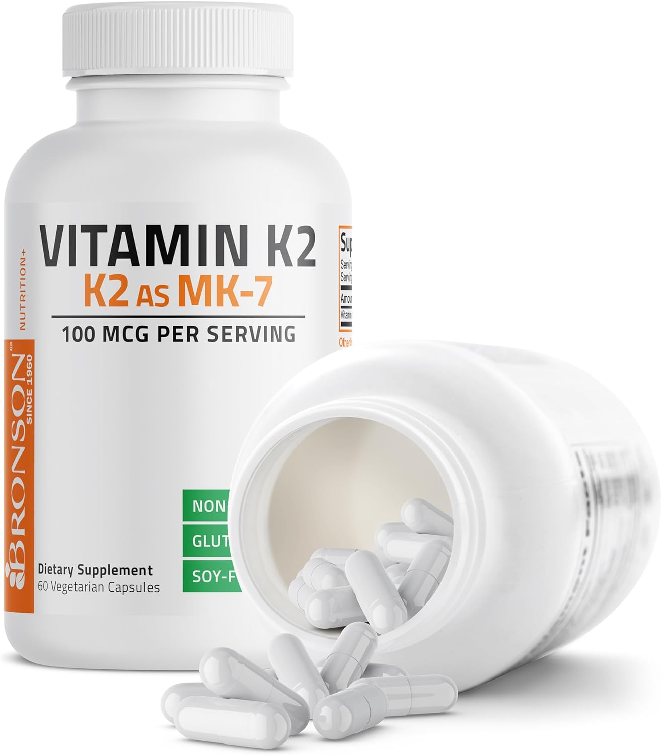 Bronson Vitamin K2 as MK-7 Menaquinone 100 mcg Non-GMO, 60 Capsules