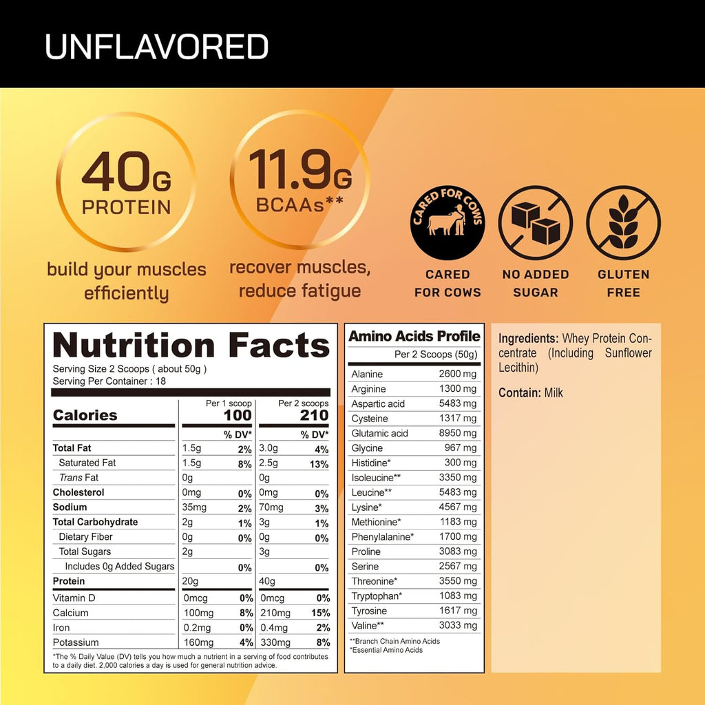 GOPOWER Whey Protein Powder, with BCAAs, Grass Fed Protein Powder, 2 Pound, 18 Servings