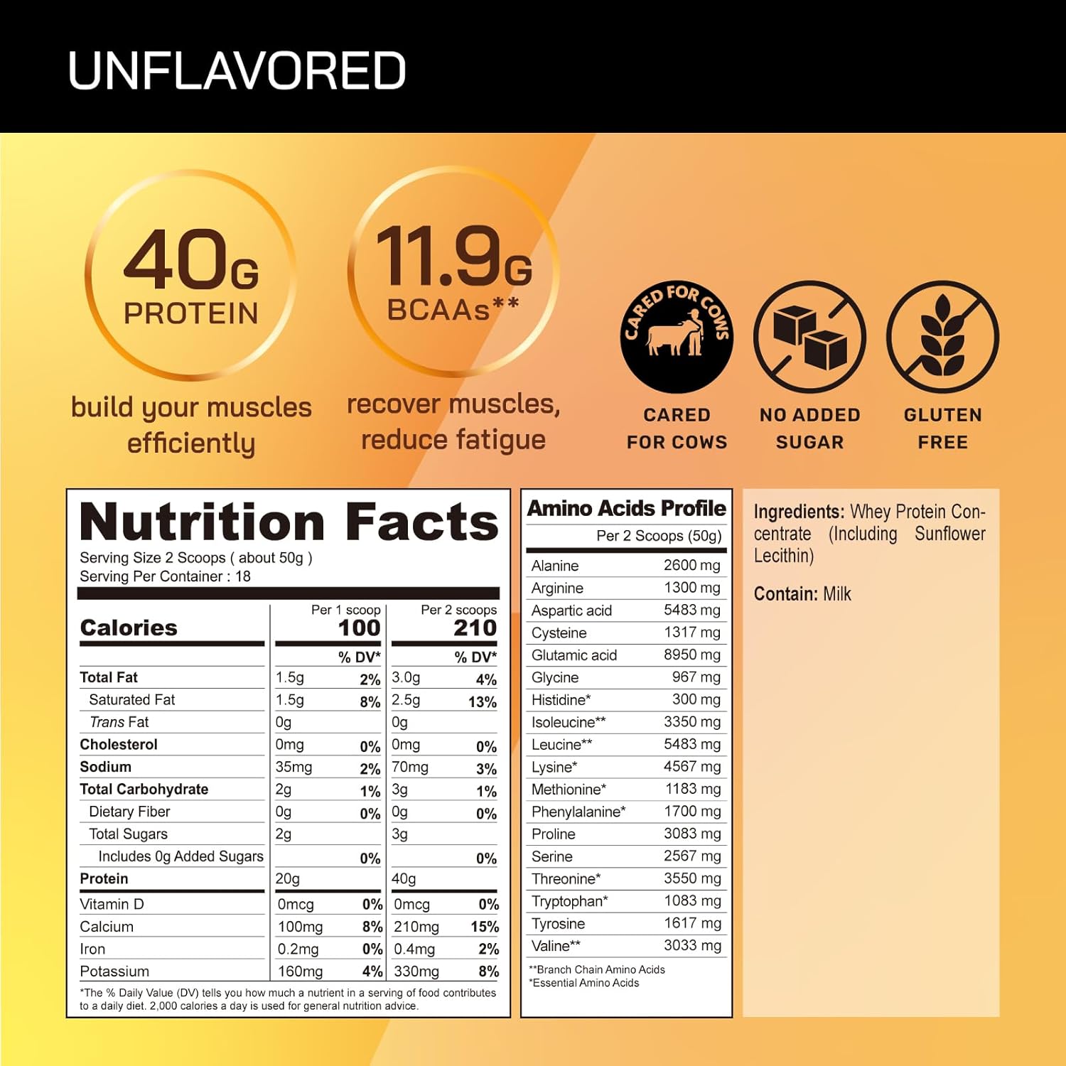 GOPOWER Whey Protein Powder, with BCAAs, Grass Fed Protein Powder, 2 Pound, 18 Servings