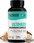 FreshCap Mushrooms Ultimate Mushroom Supplement 12,000mg - Nootropic Mushroom Complex Capsules, Organic Mushrooms Supplement, Nootropic Brain Supplements for Memory and Focus Ayurveda (60 Capsules)