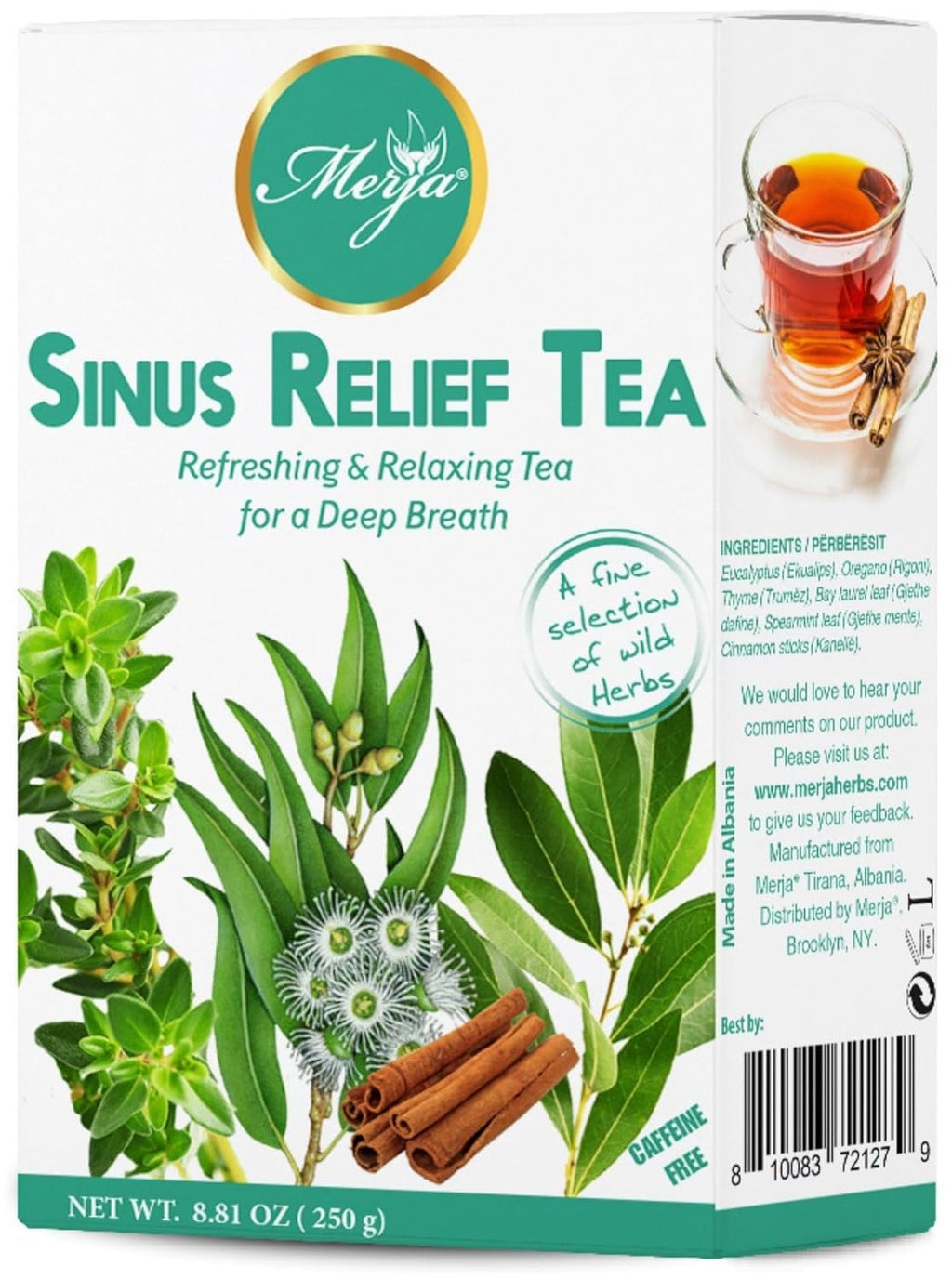 Merja Herbs Sinus Relief Tea - For Sinus Cleanse - Reduce Sinus Discomfort - Mediterranean Loose - Caffeine Free - 100% Natural & Premium Quality 250gr 8.82 oz