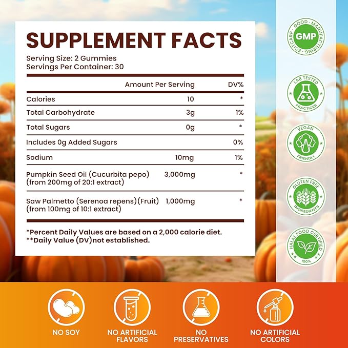 Pumpkin Seed Oil Gummies with Saw Palmetto, 3000mg Per Serving Pumpkin Seed Oil Supplement for Hair Growth, Skin Health, High Pure Extract for Women & Men, Vegan, Raspberry Flavor, 60 Count