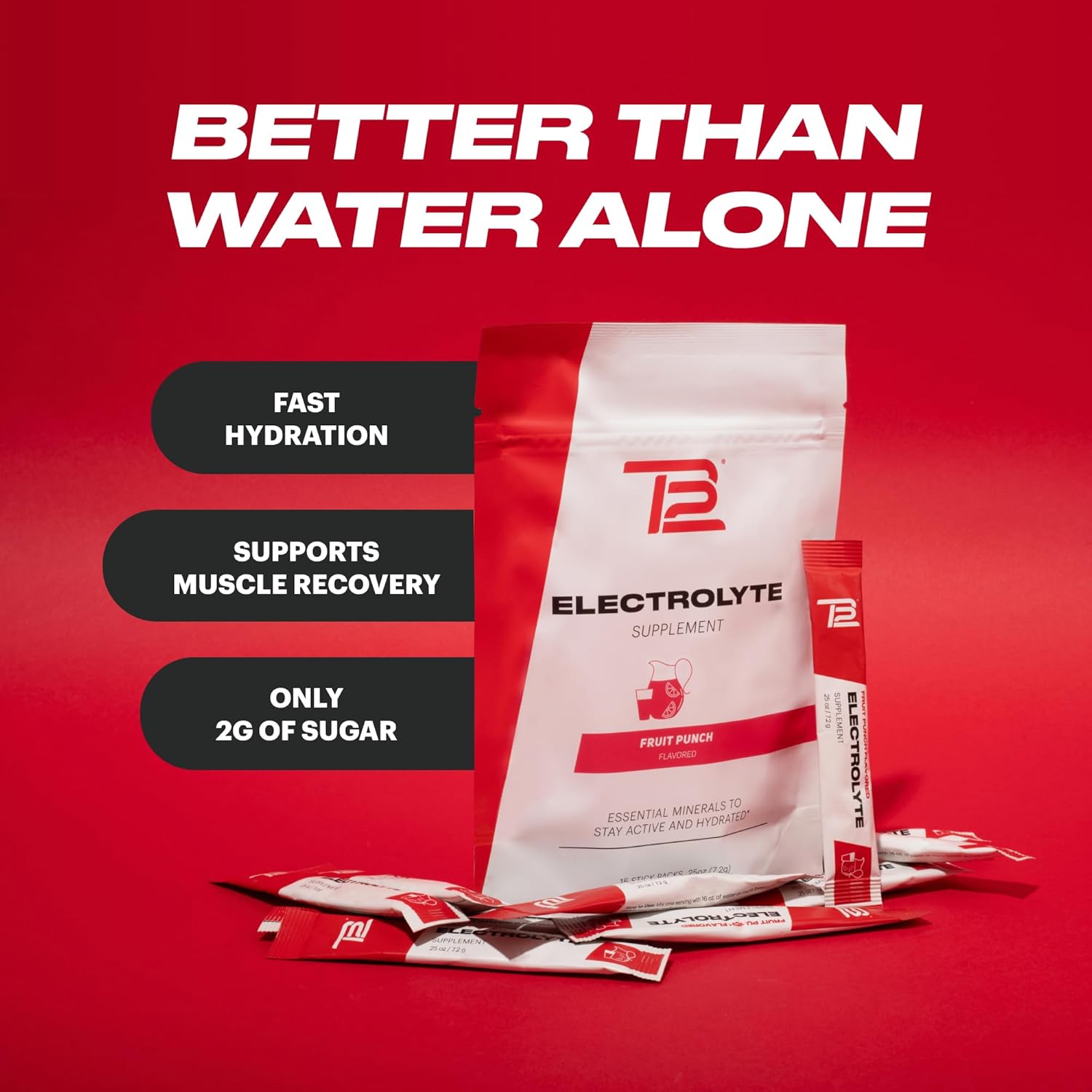 TB12 Electrolytes Powder Packets Fruit Punch – Mineral-Rich Electrolyte Powder for Fast Hydration by Tom Brady - Natural, Low Sugar, Vegan, Gluten-Free, Easy to Mix - 15 Stickpacks