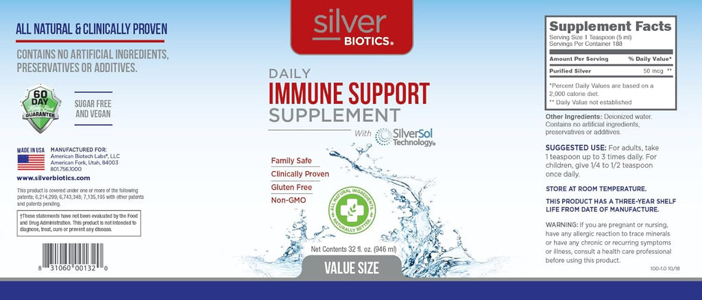 Silver Biotics Advanced Silver Technology, SilverSol Ag₄O₄ 10 PPM Immune Support | Bio-Hacking Immune Building Natural Support | 32 Fl Oz