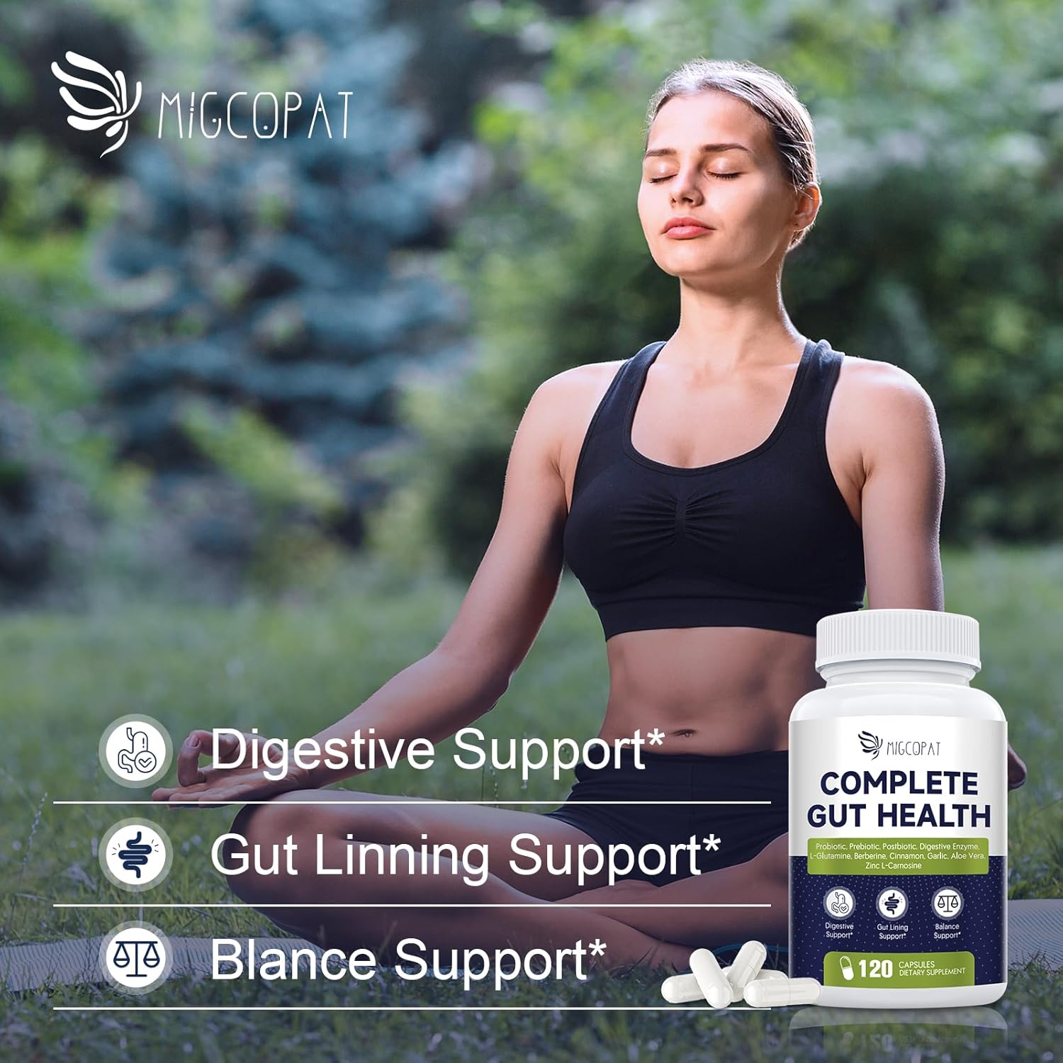Probiotic Prebiotic, Postbiotic & Digestive Enzymes for Digestive Health, 80 Billion CFU Probiotics Complete Gut Support with Berberine, Cinnamon, L-Glutamine, for Men & Women, 120 Capsules