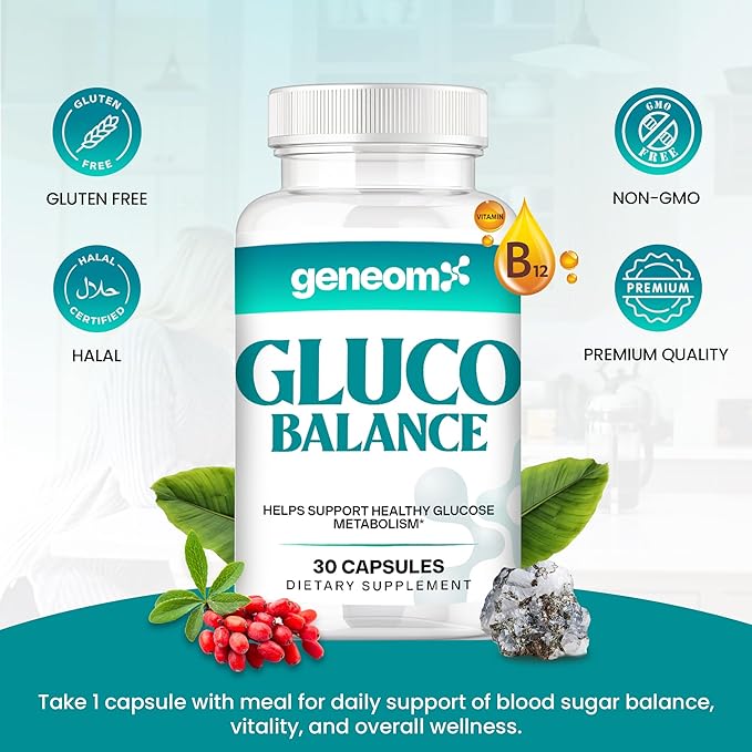 Gluco Balance – Blood Glucose Support Supplements with Berberine HCl, Banaba Leaf, Moringa, B12 & Vanadium – Supports Insulin Sensitivity, Metabolic Function & Energy – 30 Capsules