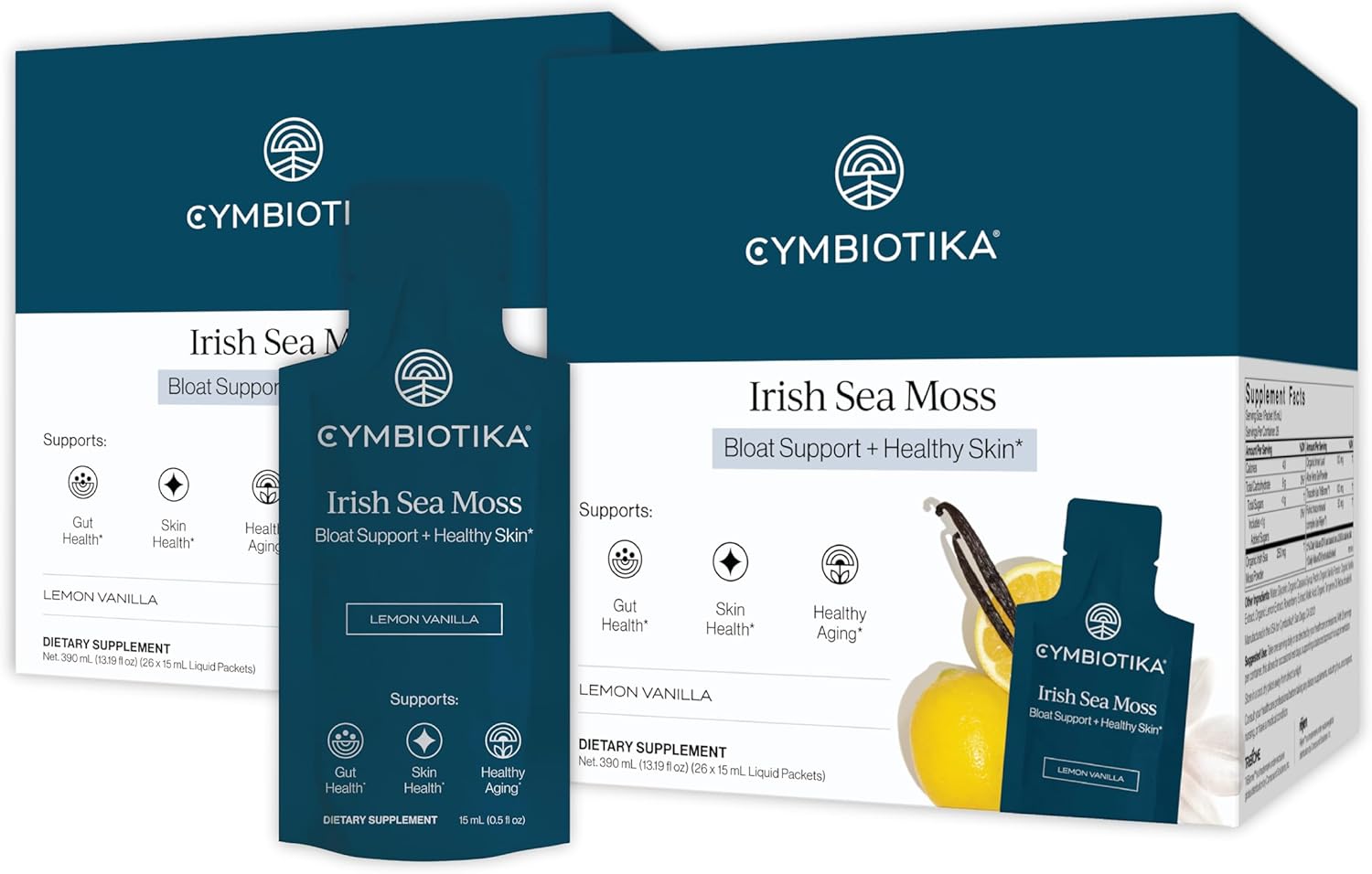 CYMBIOTIKA Irish Sea Moss Supplement, Organic Wildcrafted Sea Moss with Aloe Vera, Fulvic Minerals, Postbiotics, Gut, Immune, Skin Support, On The go Packet, 52 Servings, 2 Month Supply