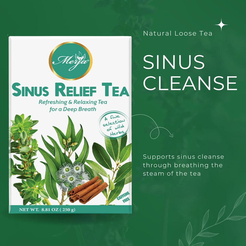 Merja Herbs Sinus Relief Tea - For Sinus Cleanse - Reduce Sinus Discomfort - Mediterranean Loose - Caffeine Free - 100% Natural & Premium Quality 250gr 8.82 oz