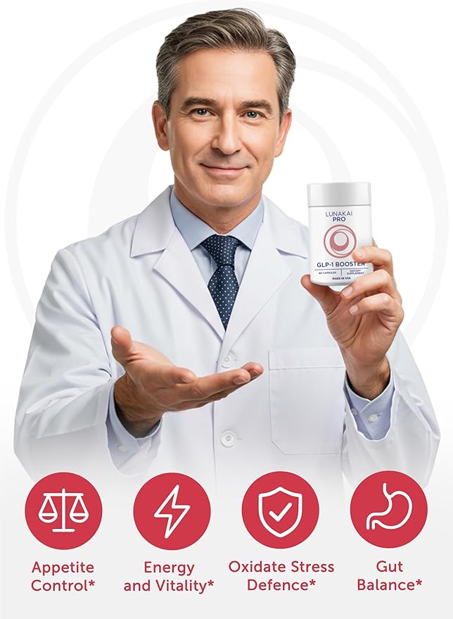 Lunakai PRO USA Manufactured GLP-1 Supplement - Natural GLP 1 Booster with Probiotics & Resveratrol – Supports Weight Management, Cravings & Metabolism, 60ct