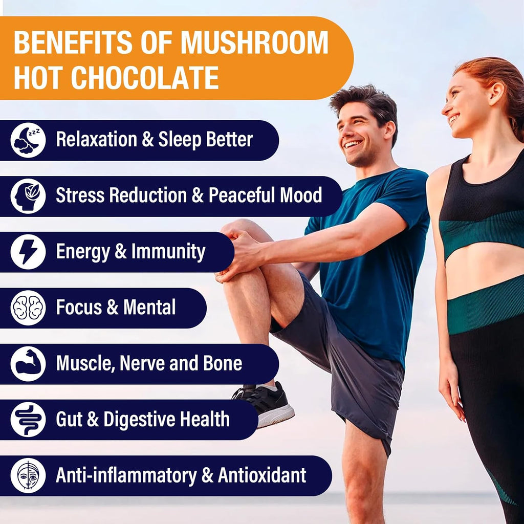 Mushroom Hot Cocoa with Magnesium Glycinate, Reishi, L-Theanine, Ashwagandha, Lemon Balm, Lavender, Cacao Powder Organic Hot Chocolate Supplement for Sleep, Relaxation, No Melatonin, Vegan, 7.4oz