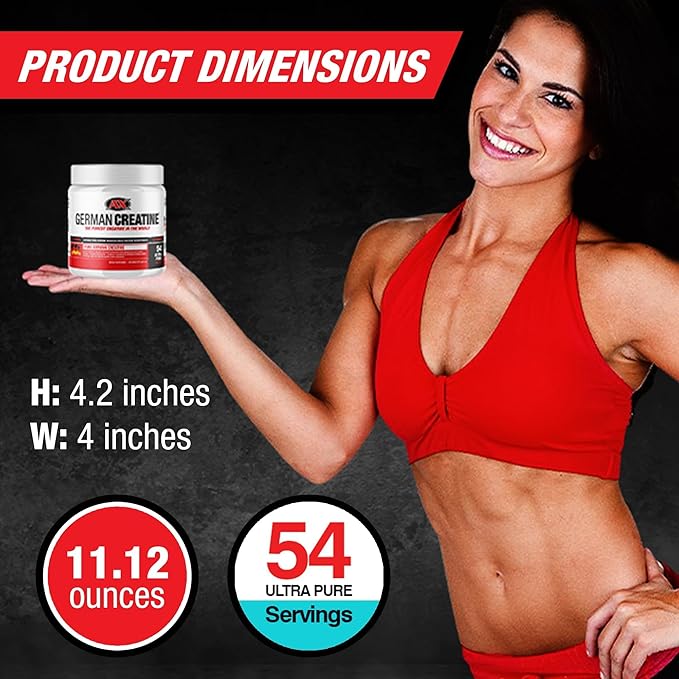 German Creatine - Micronized Creatine Monohydrate Powder, 99.99% Pure Creapure for Muscle Growth, Strength & Performance, Supports Muscle Recovery, 3rd Party Tested, Unflavored - 270g (54 Servings)