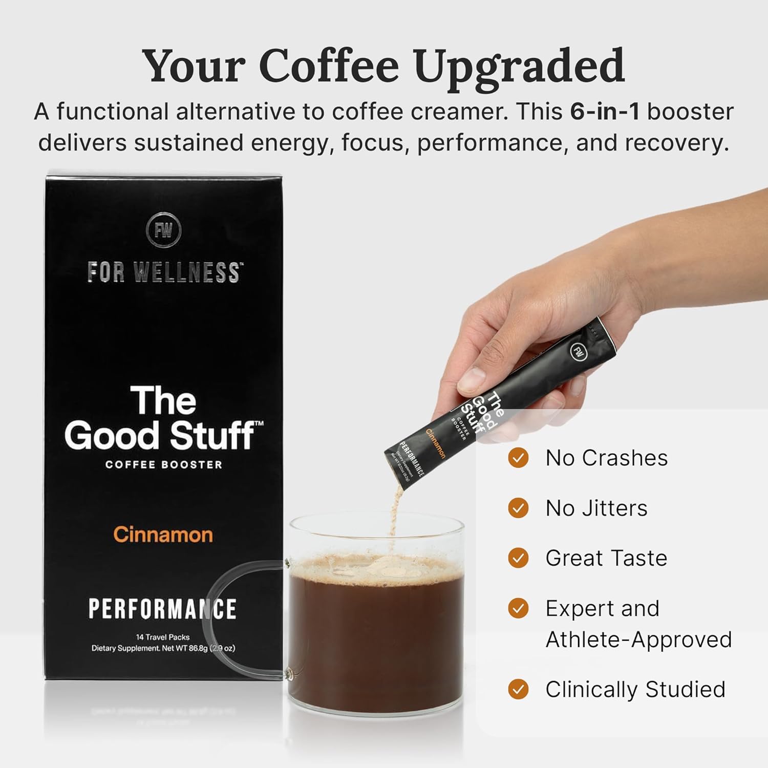 For Wellness The Good Stuff Performance – Coffee Booster | Collagen + MCT Powder Supplement with L-Theanine and Antioxidants for Jitter-Free Energy & Stamina | Non-Dairy, Keto-Friendly, 14 Servings