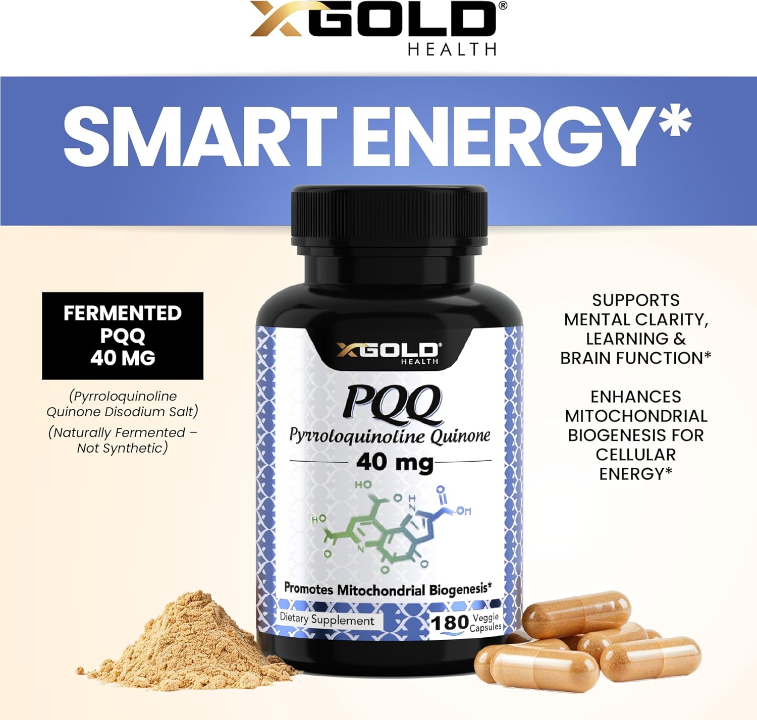 Fermented PQQ (99.7%+ Pure) – Mitochondrial Support, Energy Boost, Heart & Brain Health, Better Sleep – Non-GMO Supplement