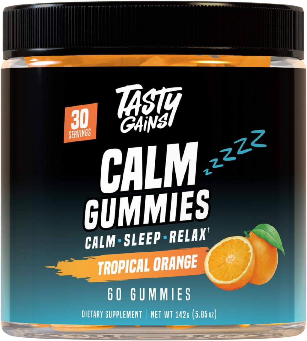 TASTY GAINS Magnesium Gummies – Sugar-Free Calm Gummies for Adults & Kids – Stress Relief, Sleep Support & Mood Booster – with L-Theanine, Magnesium Citrate & Lemon Balm – 60 Chews