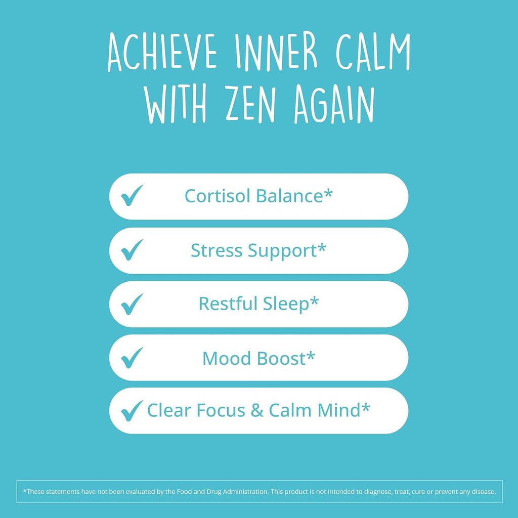 Zen Again Cortisol Manager with Ashwagandha KSM-66 | Cortisol Supplements for Women | 11-in-1 Complex | Natural Stress Support Supplement with L-Theanine, Rhodiola & Magnesium | Vegan, 60 Ct