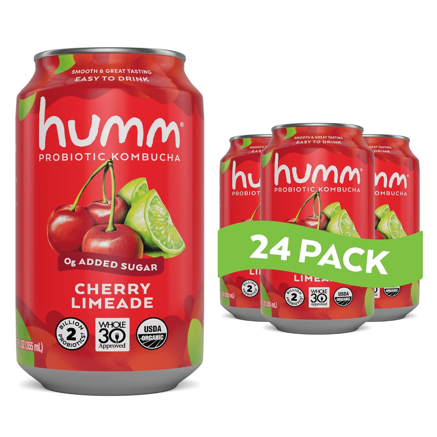 Humm Whole30 Approved Kombucha, Cherry Limeade, Organic, Vegan & GMO Free (24 Pack)