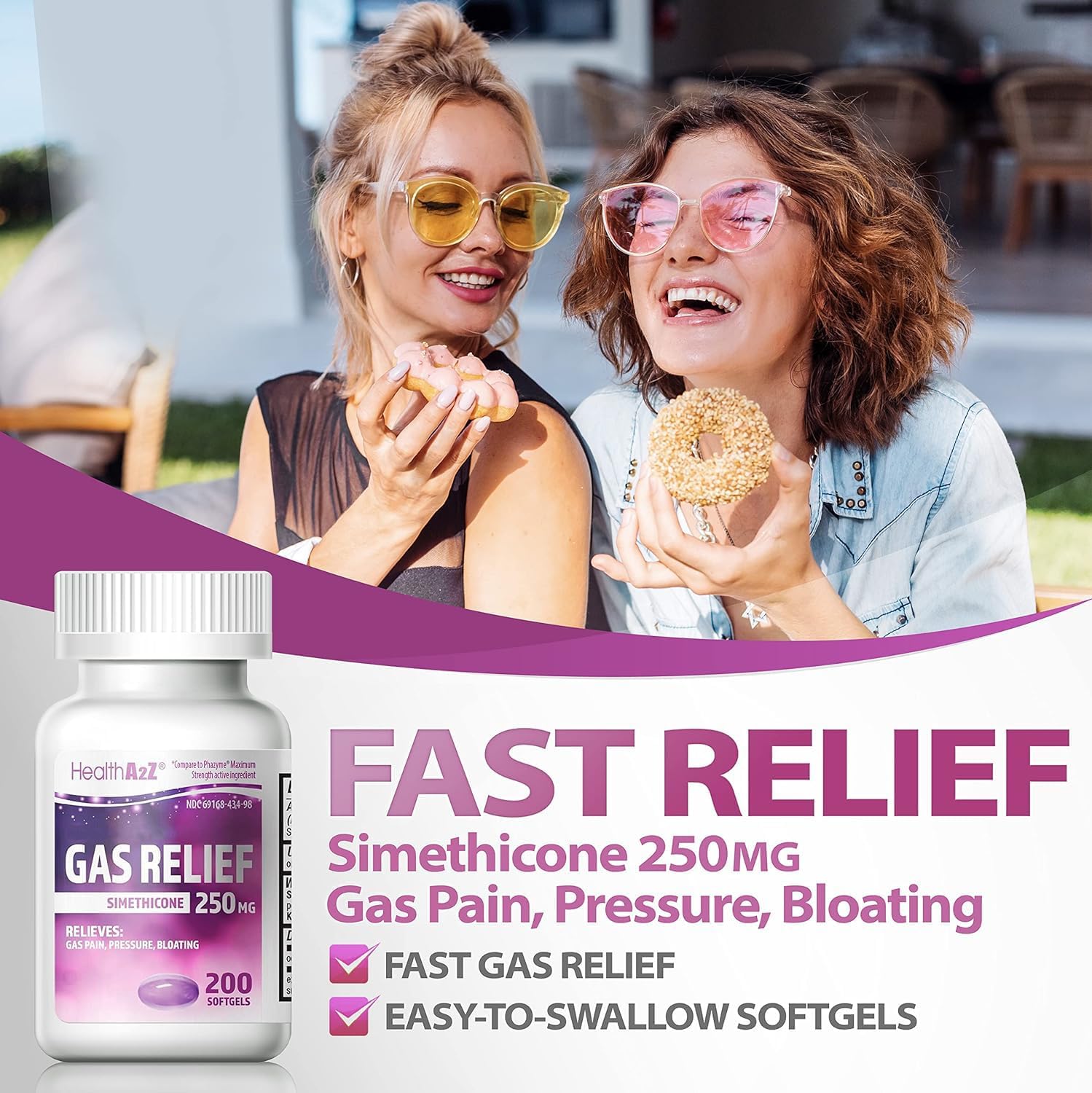 HealthA2Z® Gas Relief Simethicone 250mg | Fast Gas Relief | Relieve Symptoms Naturally (200 Softgels (Pack of 1))