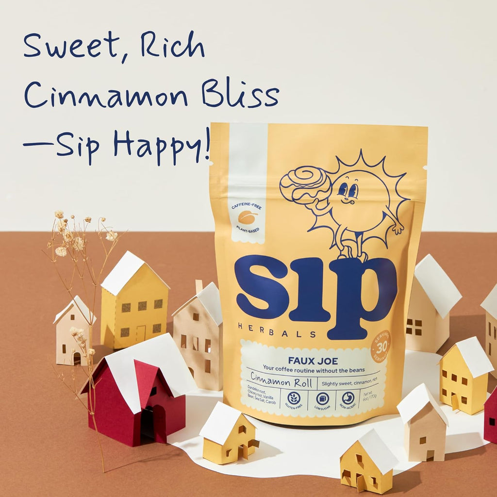 Sip Herbal Caffeine-Free Coffee Alternative - Organic Dandelion Root Tea with Chicory & Carob - Rich Herbal Coffee Substitute in Cozy Cinnamon Roll Flavor - 30 Servings for Daily Wellness