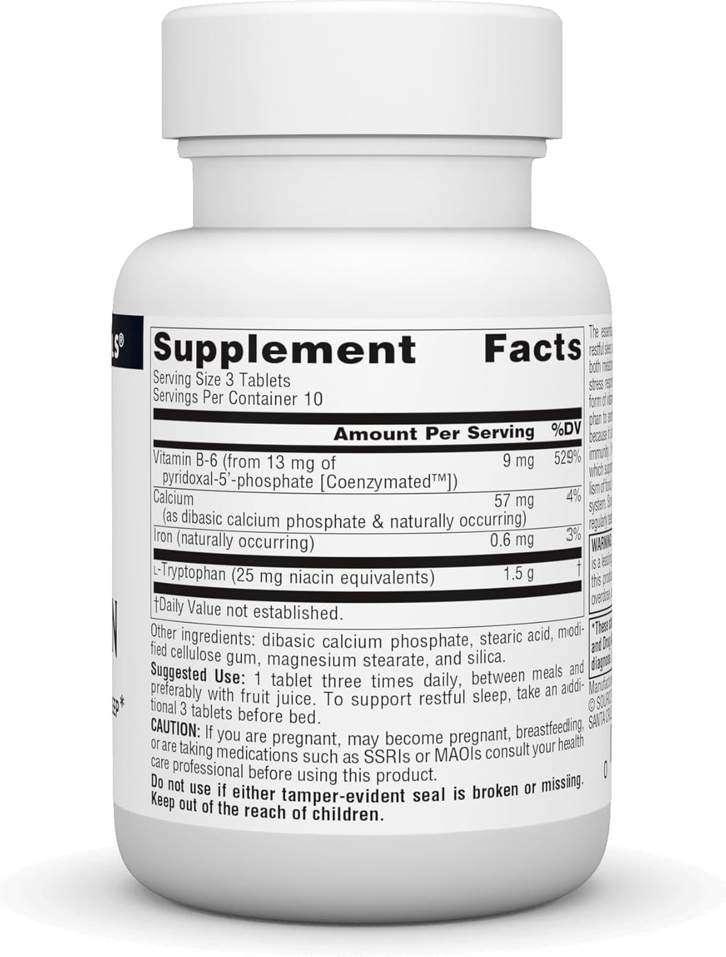 Source Naturals L-Tryptophan with Coenzyme B-6 500 mg - 30 Tablets