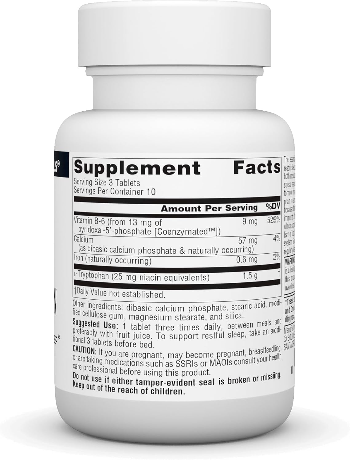 Source Naturals L-Tryptophan with Coenzyme B-6 500 mg - 30 Tablets