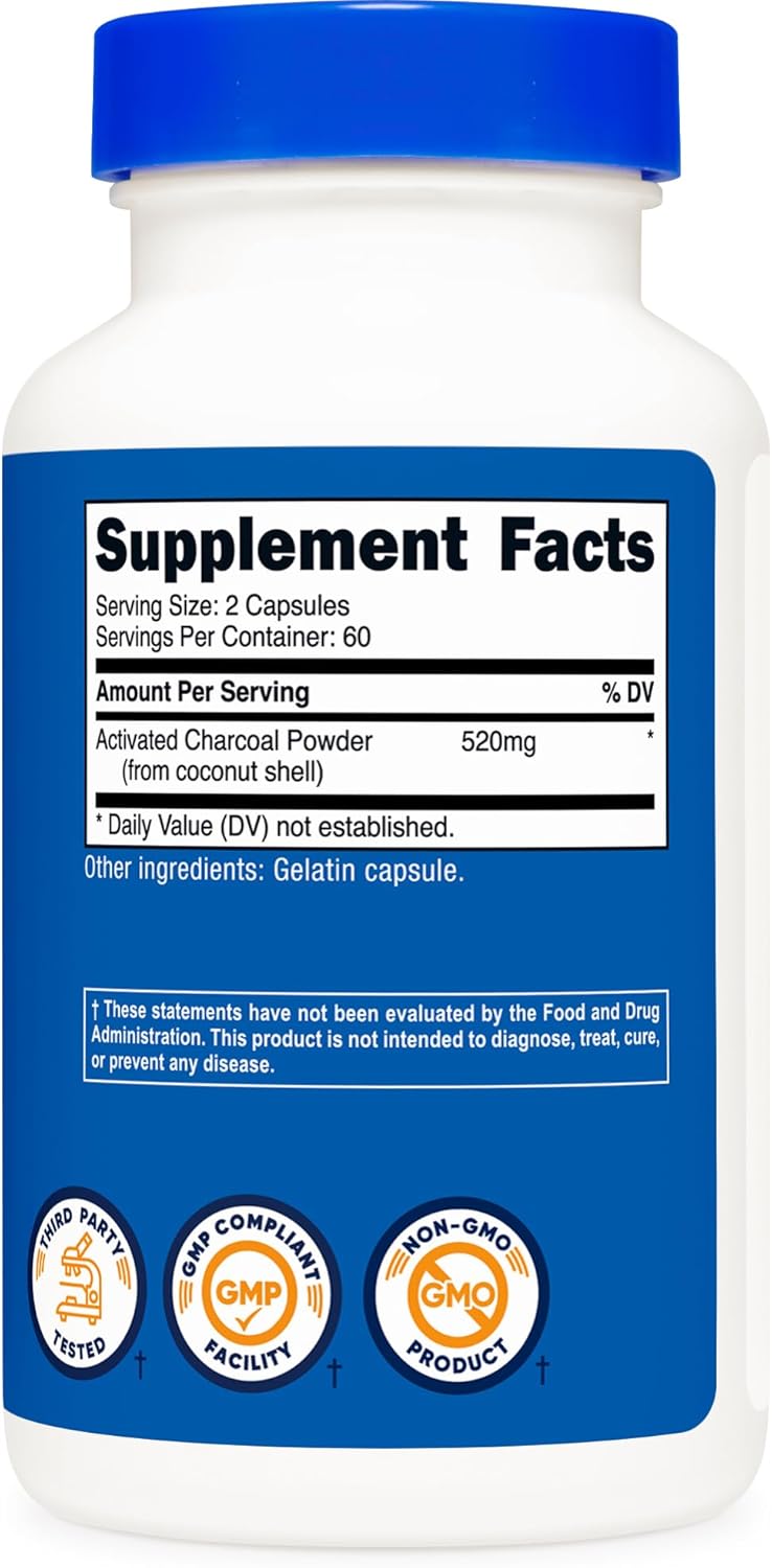 Nutricost Activated Charcoal 520mg, 120 Capsules - Premium Powder, Non-GMO & Gluten Free