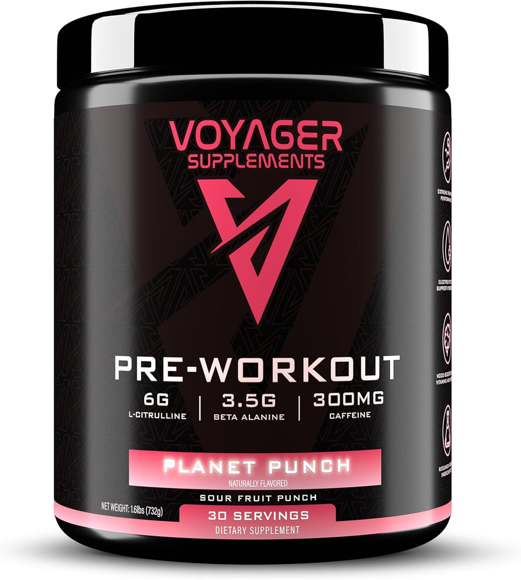 Voyager Pre-Workout Planet Punch – Creatine-Free Powder w/L-Citrulline, Beta-Alanine, Caffeine – Supports Energy, Endurance & Focus – 30 Servings – No Artificial Fillers – GMP Certified