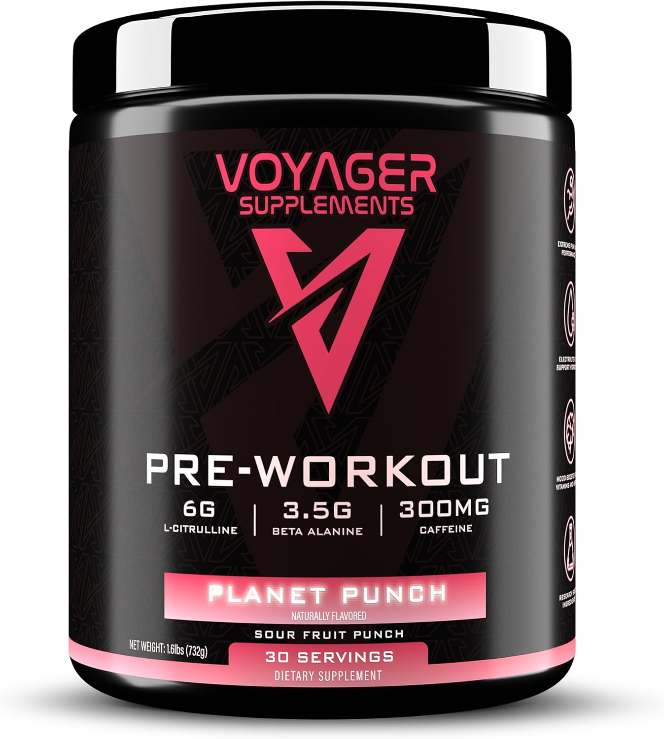 Voyager Pre-Workout Planet Punch – Creatine-Free Powder w/L-Citrulline, Beta-Alanine, Caffeine – Supports Energy, Endurance & Focus – 30 Servings – No Artificial Fillers – GMP Certified
