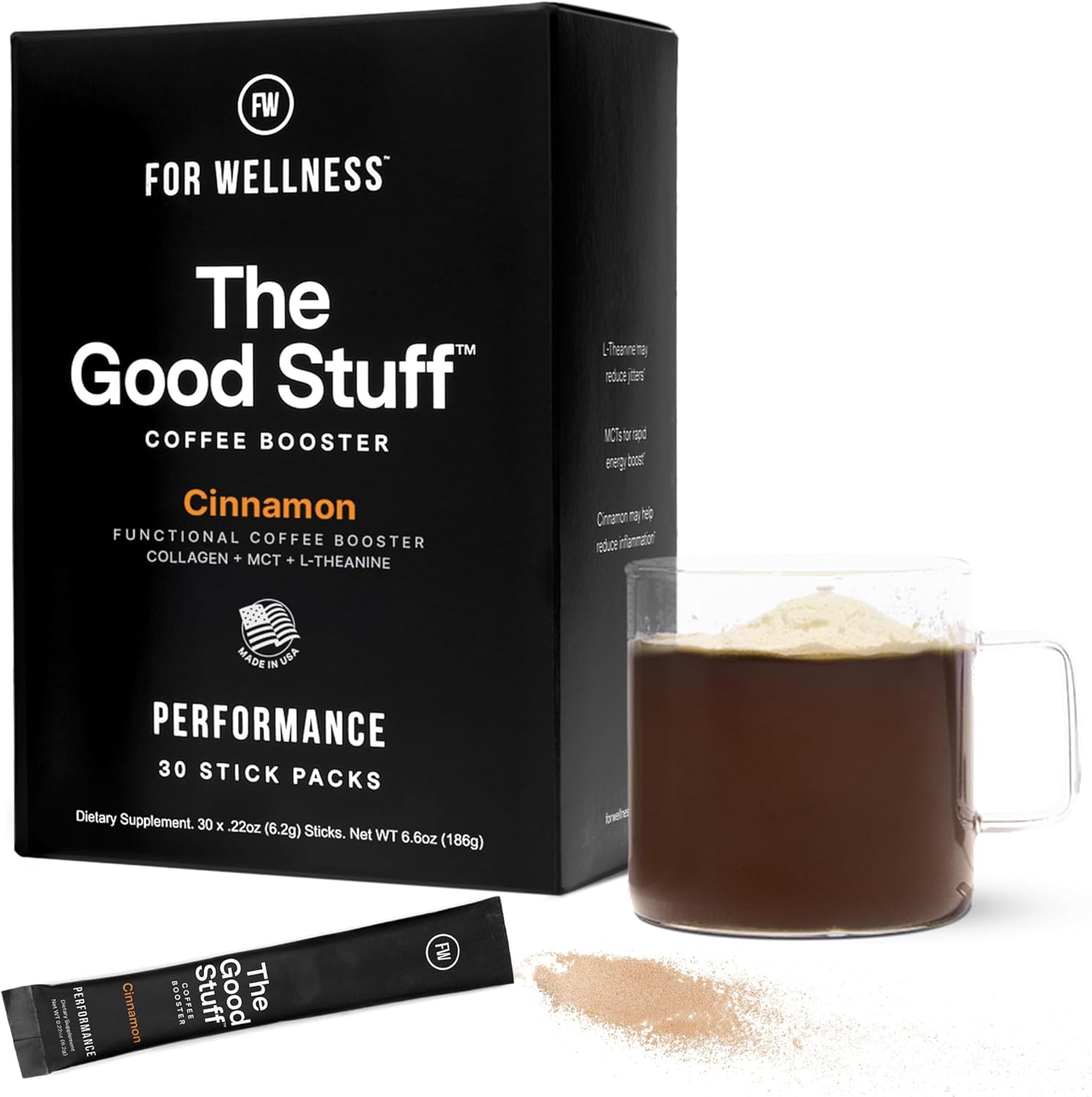 For Wellness The Good Stuff Performance – Coffee Booster | Collagen + MCT Powder Supplement with L-Theanine and Antioxidants for Jitter-Free Energy & Stamina | Non-Dairy, Keto-Friendly, 30 Servings
