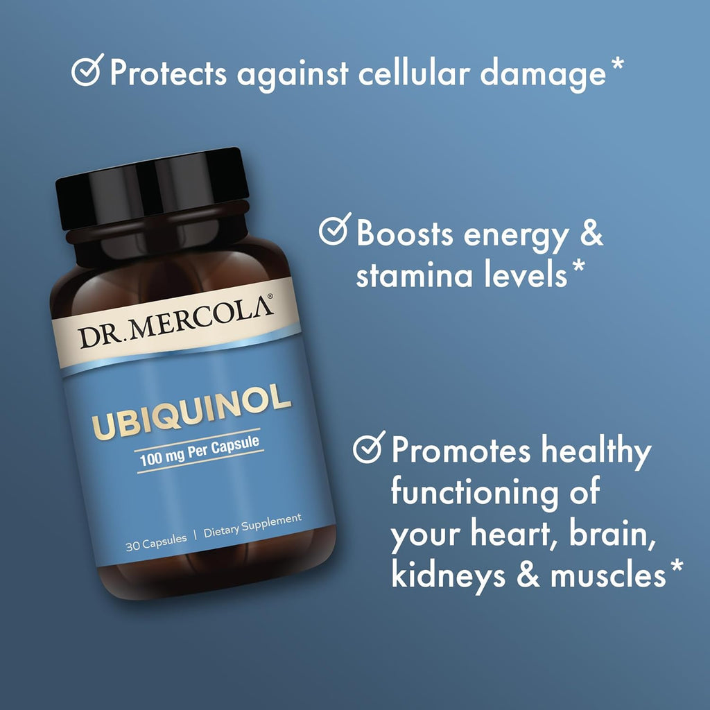 Dr. Mercola Ubiquinol - 100 mg Ubiquinol - Supports Energy Production - Antioxidant Supplement - Non-GMO, Gluten-Free & Soy-Free - 30 Capsules (30 Servings)