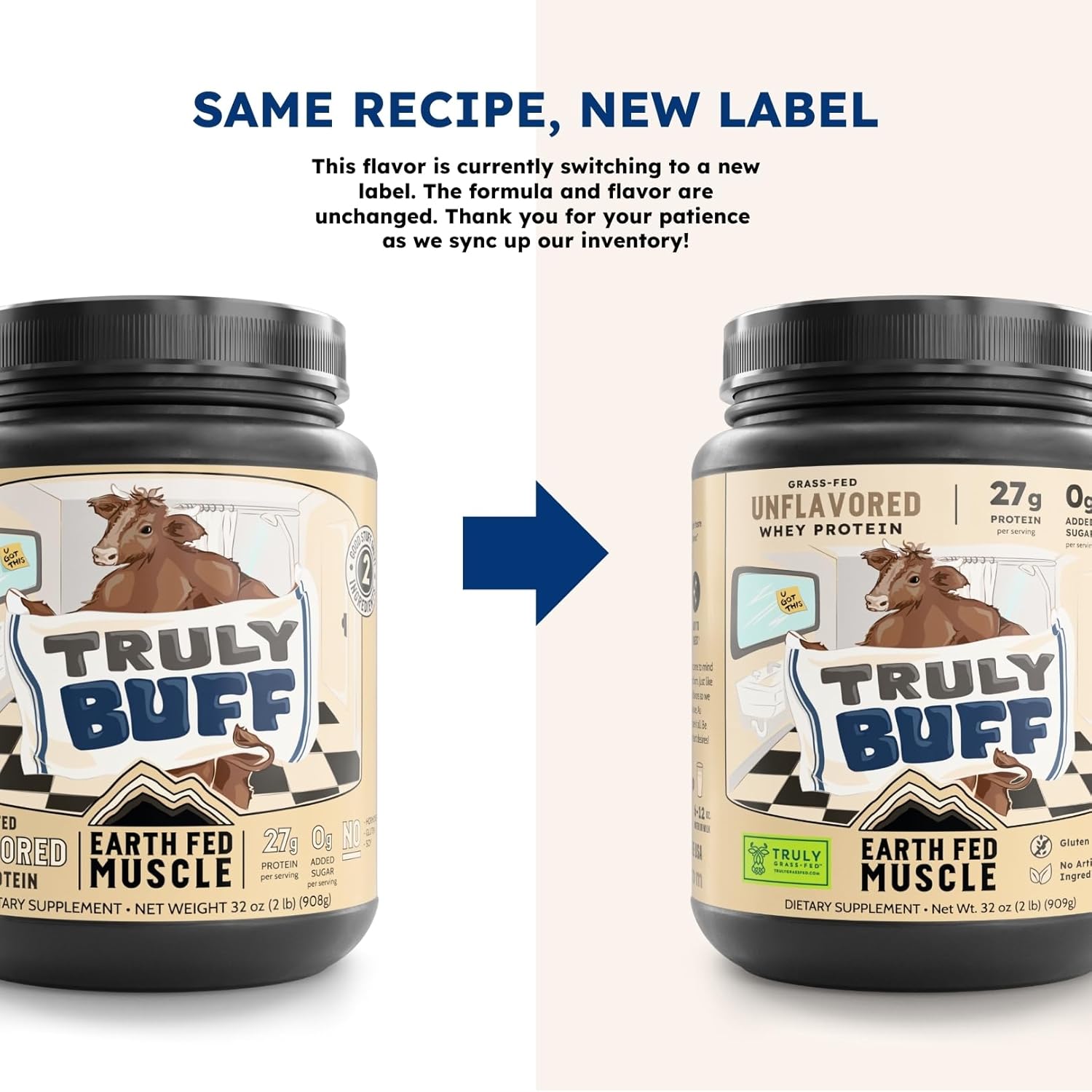 Earth Fed Muscle Truly Buff Truly Grass Fed Whey Protein Isolate - No Artificial Ingredients, Soy Free, Gluten Free, Non-GMO and Hormone Free (2 Pound, 30 Servings, Unflavored)
