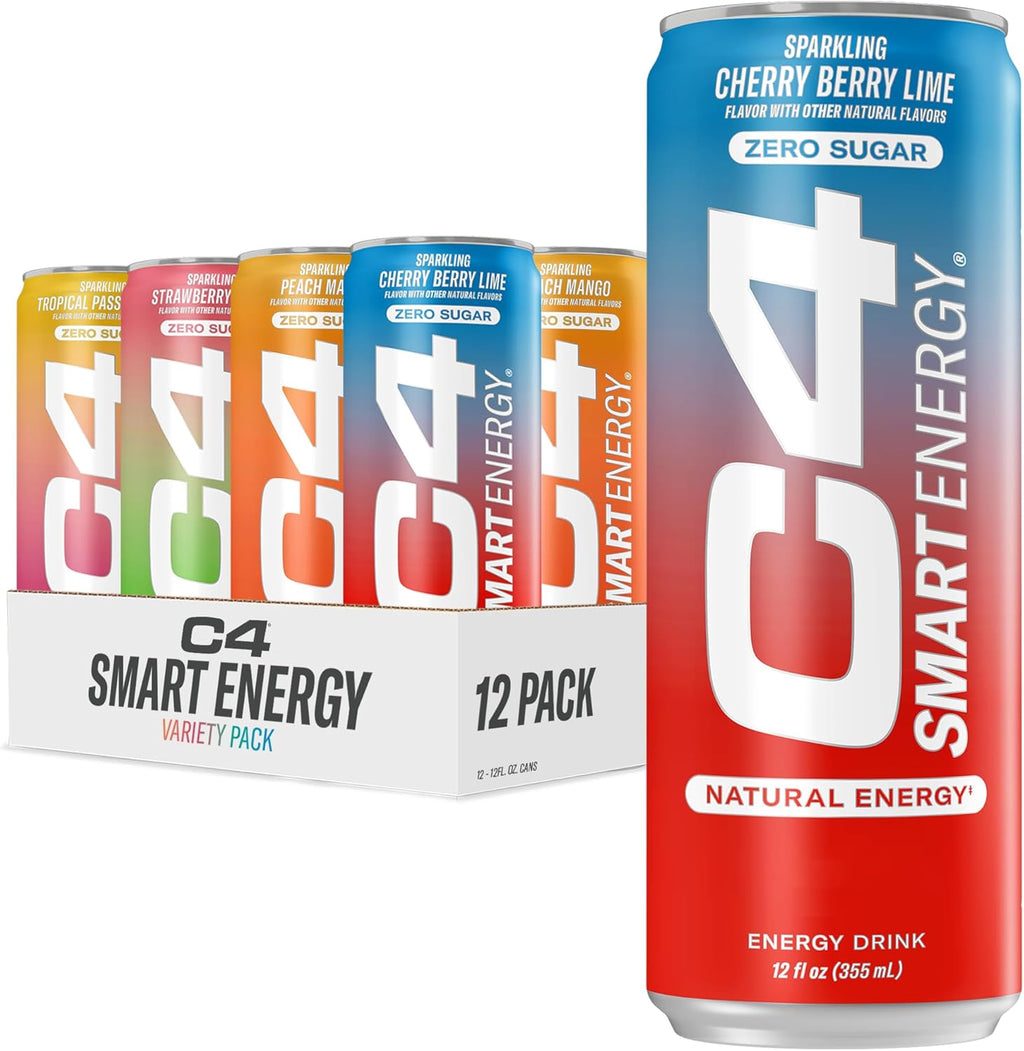 Cellucor C4 Smart Energy Drinks Variety Pack, Sugar Free Performance Fuel & Nootropic Brain Booster, Coffee Substitute or Alternative, 4 Flavor Tropical Oasis Variety 12 Pack