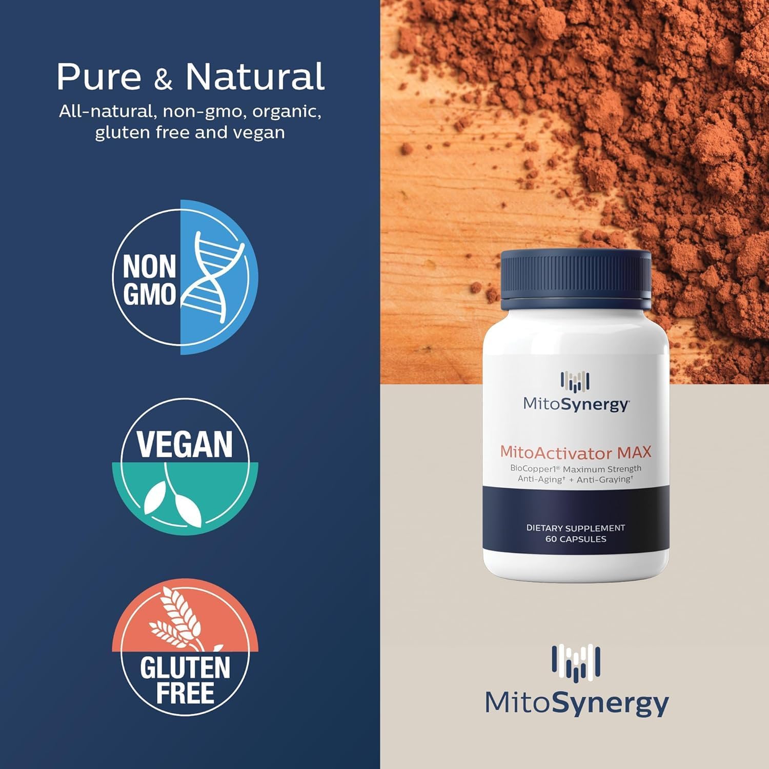 MitoActivator MAX - BioCopper1 (Cunermuspir) 2.0mg Maximum Strength Bioavailable Copper - Mitochondrial NAD+ ATP Booster, Anti-Aging, Anti-Graying, Lyme Recovery - 60ct